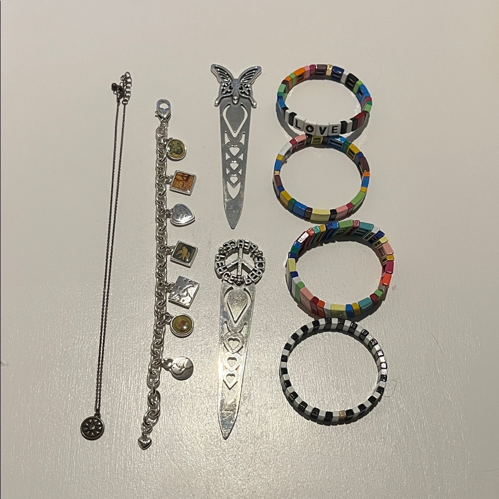 Colorful Bracelet and Silver Jewelry and Bookmark Bundle